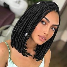 Small Box Braided Bob Lace Wig Flexible Parting Lace Front Wig 100% Premium Fiber Hair Color Shown : 1b Short Bob (Neck Length) Purple Box Braids, Short Bob Braids, Burgundy Box Braids, Box Braids Bob, Black Box Braids, Bob Braids Hairstyles, Small Box Braids, Big Box Braids, Twisted Hair