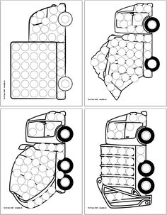 four pictures showing different types of objects in black and white, with circles on them