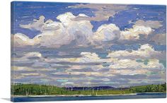 an oil painting of clouds over a body of water