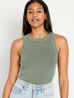 high crew neck sleeveless snug fit hits at waist models are approx.  5'9" and wear sizes s (4), l (12), and xl (18) Club Fits, Cropped Crewneck, Chic Pants, Italy Outfits, Crop Tank Top, Old Navy Women, Knitted Tank Top, College Outfits, Knit Tanks