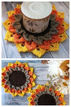 crocheted doily with two pictures of the same item on top and bottom