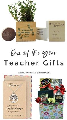 an assortment of teacher gifts with the text end of the year teacher gifts