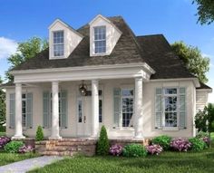 this is a computer rendering of a small house with porches and columns on the front