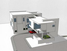 an artist's rendering of a two story house with cars parked in the driveway