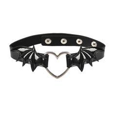 PRICES MAY VARY. 【Great Bat Wing Black Leather Choker Necklace】:this black choker necklace features a black bat wing design that adds a touch of darkness and elegance, and the heart-shaped ring in the center completes the look, making it a perfect accessory for cool girls who love to stand out from the crowd, great bat necklaces for women girls to show their tastes and personalities 【Gothic Necklace & Halloween Accessories for Women Girls】:The black bat wing design and metal heart pendant give t Black Emo Choker For Cosplay, Adjustable Black Choker For Cosplay, Black Metal Choker For Cosplay, Grunge Black Choker For Cosplay, Black Punk Choker For Cosplay, Gothic Jewelry For Halloween Concert, Black Choker For Halloween Cosplay, Edgy Halloween Choker As A Gift, Gothic Halloween Jewelry For Concert