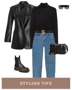 Leather Blazer Outfit With Jeans, Leather Boots Jeans, Jeans Boots And Blazer Outfit, Leather Blazer Styling, Long Leather Blazer Outfit, How To Style A Black Leather Blazer