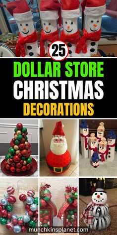 dollar store christmas decorations are featured in this collage