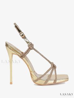 Lasaky - Premium Womens Gold Glitter Open Toe Stiletto Heel Sandals - Elegant Party Shoes Summer High Heels Sandals, Bling Heels, Summer High Heels, European Shoes, Modern Sandals, Silver Bling, Strap Sandals Women, Rhinestone Heels, Super High Heels