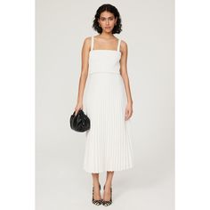 Off-white crepe (97% Polyester, 3% Spandex). A-line. Sleeveless. Square neck. Side zipper closure. 52" from shoulder to hemline. Imported. White Pleated Dress, Rent The Runway, Closet Designs, Proenza Schouler, Pleated Dress, Square Neck, Pleated Skirt, Side Zipper, Sundress