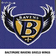 baltimore raven's shield wings logo is shown on the back of a blue background