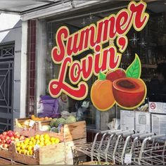 a store front with an assortment of fruits and vegetables on display