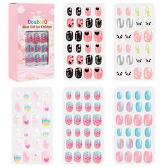 Features 1. Package content: You will receive 5 boxes different styles of artificial nails for children, each box contains 24 pieces of artificial nails of different sizes. It is a beautiful gift for wives, girlfriends, mothers or sisters. It is also a beautiful gift for birthdays and Christmas. 2. Pre-glue: Our false nails have bright colors and clear lines. We have pre-applied the gel on the back of the nails, you don't need to buy other gels, so you can have beautiful hands faster. 3. How to use: First remove the moisture and grease on the nails. Then choose the appropriate size and stick it on your nails, and hold for 5 seconds. If the size is too large, it can be trimmed and polished. 4. Quality: Our false nails are durable, hard to break and soft. They are very suitable for children, Fake Nails For Kids, Nails For Kids, Stick On Nails, Manicure Tools, False Nail, Manicure E Pedicure, Artificial Nails, Nail Kit, Nail Stickers