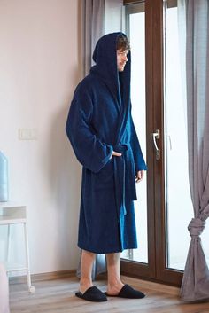 Men's 100% Turkish Terry Cotton Robe with Hood. We designed and created this Hooded Bathrobe made of Terry Cotton construction inside and outside for maximum absorbency. This ageless Hooded Robe is available in regular mid calf length and full ankle long length will be the center piece of your bathroom. Robe Features: * 100% Turkish Terry Cotton * Turkish Terry Cotton * Machine Wash with like Colors Tumble Dry Low Heat * Hooded bathrobe with 2 patch pockets and double belt loops * Available in Size S/M - L/XL and XXL. (Please note that we also have FULL length version of this bathrobe in our Etsy shop.) * Offered in 9 colors Bathrobe Length / Circumference Information: S/M : Bathrobe Length 46" / Bathrobe Circumference 55" L/XL : Bathrobe Length 48" / Bathrobe Circumference 60" XXL : Bathr Mens Robes, Robe With Hood, Linen Bathrobe, Bath Wrap, Double Belt, Hooded Robe, Ashley Furniture Homestore, Short Kimono, Mens Hooded