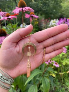 "Celestial Amber Quartz Goddess Necklaces 🌟🌙 Connect with your inner astrology today by wearing these moon & sun or star goddess inspired necklaces🌙✨ The amber colored quartz crystals are attached to coated golden brass crescent moons & wrapped with gold wire. Choose between 16\" long necklace chain or 18\" long necklace chain! 😉 **No two amber colored quartz are exactly alike, but they will be chosen at random & close to the pictured photo! 😍✨ Made with L❤️VE by MollyFlower :) Celestial Gold Jewelry For Festivals, Celestial Necklace For Festivals, Magical Gold Jewelry For Festival, Celestial Moon Phase Crystal Necklaces, Mystical Gold Gemstone Crystal Necklaces, Mystical Gold Crystal Necklaces With Gemstone, Spiritual Crescent Moon Phase Crystal Necklace, Celestial Gold Necklace For Festival, Gold Sun And Moon Festival Jewelry