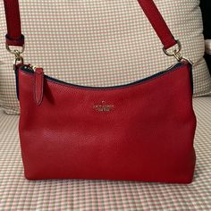 Red Medium Size Crossbody Bag. Pebble Leather And Never Used! 11.5”W,6”H Elegant Red Shoulder Bag For On-the-go, Kate Spade Red Rectangular Shoulder Bag, Kate Spade Red Satchel Bag, Red Shoulder Bag With Adjustable Strap For On-the-go, Kate Spade Red Bags For Daily Use, Kate Spade Pouch Shoulder Bag With Adjustable Strap, Kate Spade Red Evening Bag, Red Crossbody Shoulder Bag With Detachable Strap, Kate Spade Luxury Red Bag