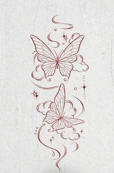 a drawing of two butterflies with stars and swirls on the back of their wings