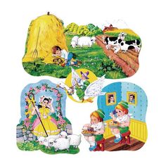 children's stickers depicting farm scenes with animals, sheeps and hay bales