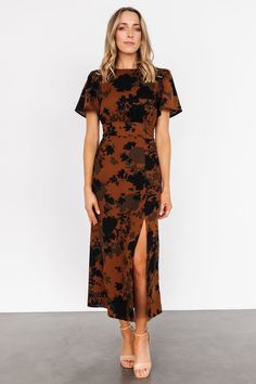 Lenni Midi Dress | Espresso Print - Baltic Born November Wedding Guest Outfits, Fall Party Dress, 34c Size, Formal Wedding Attire, Winter Wedding Guest Dress, Baltic Born, Fall Wedding Guest Dress, Guest Attire, Floral Print Chiffon