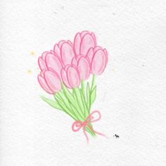 a drawing of pink flowers with green stems