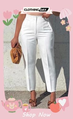 White Casual Solid Patchwork Regular High Waist Pencil Solid Color Trousers Fashion Gallery, White Casual, Wholesale Fashion, Bottoms Pants, Buy Now, High Waist, Shop Now, Pencil, Trousers