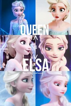 the faces of frozen princesses are shown in four different pictures, each with their own name