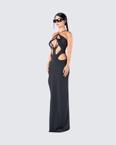 Channel the power within and show them how much of a boss you are in this cutout dress 😚 accentuating all those curves, babe 🔥 Black Maxi Dress With Cut-out Waist For Evening, Fitted Maxi Dress With Cut-out Waist For Date Night, Chic Bodycon Dress With Cut-out Waist For Date Night, Fitted Bodycon Dress With Cut-out Waist For Party, Chic Stretch Dress With Boning, Bodycon Dress With Cut-out Waist For Party, Bodycon Party Dress With Cut-out Waist, Chic Party Mini Dress With Cut-out Waist, Glamorous Cut-out Waist Dress For Night Out