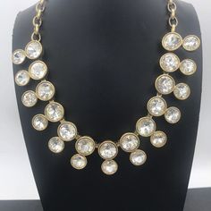 Vintage J. Crew Glass Rhinestone Statement Necklace Retro - Etsy Party Jeweled Rhinestone Necklace, Formal Jeweled Crystal Bridal Necklace, Formal Crystal Jeweled Bridal Necklace, Party Rhinestone Jeweled Necklace, Formal Bridal Crystal Necklace With Jewels, Gold Rhinestone Crystal Necklace For Celebration, Elegant Round Jeweled Rhinestone Necklace, Elegant Round Rhinestone Necklace, Formal Jeweled Bridal Necklace