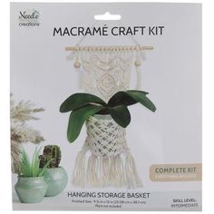 macrame craft kit hanging storage basket with succulents and potted plants