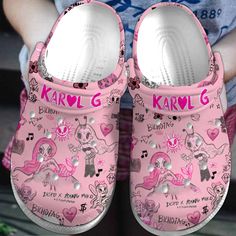 Unique Clogs Singer Karol G Music Pink Clogs, Perfect Gift For Fans Pink Clogs, Crocs Slippers, Young Miko, Fav Artist, Preppy Shoes, Clog Slippers, Mexican Art, Comfortable Shoes, Clogs