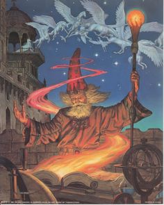 an illustration of a wizard holding a wand