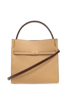 We are delighted to present the 'LEE RADZIWILL' SHOULDER BAG by the esteemed designer TORY BURCH, embodying the pinnacle of luxury and elegance. Crafted from the finest leather in a subtle beige-cream palette, this bag is a perfect complement to both day and evening ensembles. Its distinctive rectangular shape with gently rounded corners, combined with a smooth finish, gives this piece a timeless appeal. The gold clasp at the front not only secures your belongings but also adds an elegant decorative touch. A long, adjustable shoulder strap and a short handle at the top offer versatility in carrying, highlighting the bag’s functionality. The interior of the bag, lined with high-quality material, features a spacious main compartment and three pockets – two with zippers and one slip pocket, e Timeless Gold Bag With Handles, Timeless Gold Bag, Formal Tan Tote Shoulder Bag, Tan Formal Tote Shoulder Bag, Elegant Tan Shoulder Bag For Daily Use, Classic Shoulder Bag With Handles For Everyday Luxury, Luxury Tan Office Bags, Luxury Tan Satchel, Elegant Tan Shoulder Bag