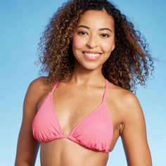 Rock a comfortable and flattering swim outfit at the beach or pool with this Triangle Ribbed Bikini Top from Shade & Shore™. Made from soft fabric with spandex and full lining, this triangle bikini top offers easy movement in and out of the water, and removable cups provide customizable coverage. The top features a deep V-neck and a classic crisscross back, and the back tie closure provides a stay-put fit. Shade & Shore™: Found exclusively at Target. Swim Outfit, Swimsuit Edition, Shades For Women, Swimming Outfit, Pink M, Garment Bags, Swim Top, Swimsuit Tops, Deep V Neck