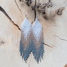 Beaded Long Earrings, Dangle Earrings, Fringe Beaded Earrings, Boho Earrings, White Gold and Ancient Turquoise Fringe - Etsy Artisan White Earrings With Beaded Fringe, White Long Drop Jewelry With Beaded Fringe, White Handwoven Drop Earrings, Artisan White Fringe Jewelry, White Beaded Fringe Dangle Jewelry, Artisan Beaded Fringe Drop Earrings, Artisan Fringe Dangle Jewelry, Artisan Drop Earrings With Beaded Fringe, Artisan Dangle Fringe Jewelry