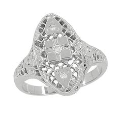 Art Deco Filigree Hearts and Diamonds Lozenge Shape Cocktail Ring in 14 Karat White Gold $530.00 http://www.antiquejewelrymall.com/r671.html Square Illusion, Art Deco Filigree, Diamond Cocktail Ring, Right Hand Rings, Diamond Cocktail Rings, Bling Rings, Diamond Heart, Round Brilliant Cut Diamond, Cocktail Ring