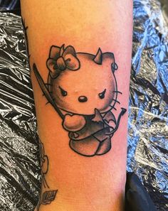 Hello Kitty Tattoo Design Ideas Images Evil Hello Kitty Tattoo, Hello Kitty Neck Tattoo, Hello Kitty Tattoo Design, Kitty Videos, Taekwondo Wallpaper