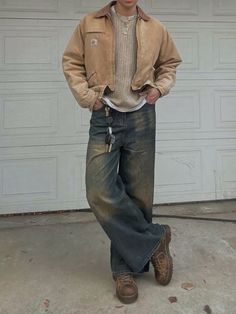 Men’s Fall Fashion Aesthetic, Brown Work Boots Outfit, Men’s Workwear Style, Western Style Fashion, Western Style Outfits Men, Vintage Fall Outfits Men, Men’s Fall Fits, Autumn Fits Men, Mens Workwear Fashion