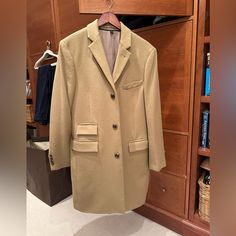 Excellent Condition, Blazer Size 38 Classic Fitted Beige Outerwear, Classic Fitted Khaki Pea Coat, Winter Fitted Khaki Blazer, Winter Khaki Fitted Blazer, Classic Khaki Pea Coat With Lapel Collar, Fitted Beige Outerwear With Welt Pockets, Fitted Khaki Outerwear For Business Casual, Fitted Khaki Pea Coat With Pockets, Formal Khaki Long Coat Outerwear