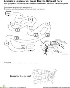 an american landmarks and map worksheet for the national park, which is located in the