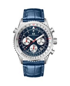 in stock Blue Leather Watches With Skeleton Dial, Luxury Blue Leather Watches, Luxury Blue Men's Chronograph Watch, Luxury Blue Watches With Leather Strap, Blue Dial Watch, Blue Wear-resistant Chronograph Watch For Outdoor, Round Watch, Chronograph Watch, Chronograph