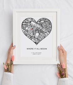 two hands holding up a white framed print with the words where it all begin on it