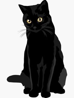 a black cat with yellow eyes sitting down