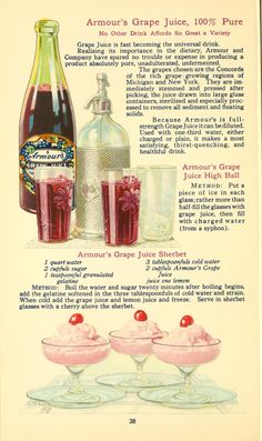 an old advertisement for cranberry juice and two glasses with cherries in them