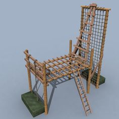 a small wooden structure with a ladder to the top and another piece of wood on the bottom