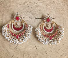 Large size enamel detail pearl chandbali earrings whatsapp@ 718-249-7299 for more details!! Pearl Earrings Wedding, Chandbali Earrings, Indian Earrings, Earrings Wedding, New Market, Bridal Earrings, Beautiful Jewelry, Large Size, Jewelry Earrings Dangle