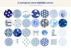 the blue and white circles are all over the page, with different designs on them