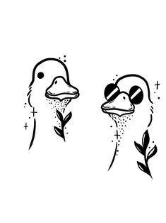 Two trendy goose, goose, simple drawing, minimalism, aesthetics, cool geese, goose in glasses Duck Tattoos, Duck Drawing, Doodle Tattoo, Cute Little Tattoos, Posca Art, Tattoo Style Drawings, Tattoo Flash Art