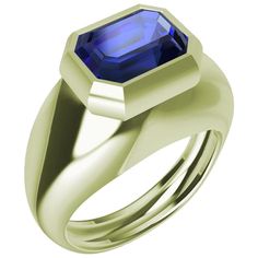 18 Karat Green Gold 2.54 Carat Blue Sapphire Sculpture Ring , Tiffany designer, Thomas Kurilla using his sculpture skills keeping it clean and simple. A ring to enjoy on as well as off. 2.54 Carat 8.1 mm x 6.32 mm emerald cut . Size 7 . This can be sized within limits of finger sizes. the design will change accordingly for the finger size. Due to the availibilty of such sapphires, this price, quality, and size of the stone may change by the time of purchase. Basically it is One -of -a -kind -ring. Cerified. Stamped 18k. Made to order in NYC, please allow 4- 5 weeks. Modern Gold Rings Gia Certified, Formal Octagon Solitaire Sapphire Ring, Formal Octagon Sapphire Solitaire Ring, Modern Gia Certified Rings For Formal Occasions, Gia Certified Modern Formal Rings, Modern Emerald-cut Sapphire Ring With Polished Finish, Modern Emerald Cut Sapphire Ring With Polished Finish, Modern Sapphire Signet Ring For Formal Occasions, Modern Sapphire Jewelry With Gia Certification