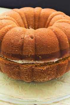 a bundt cake sitting on top of a glass plate