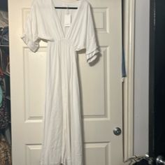 Ptp Measurement:21” V-Neck Short Sleeve White Gauze Dress, Sun Dresses, Gauze Dress, Sundress, Women Girl, The Sun, Colorful Dresses, Color White, Maxi Dress