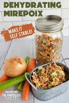 a jar filled with food next to carrots, celery and other vegetables